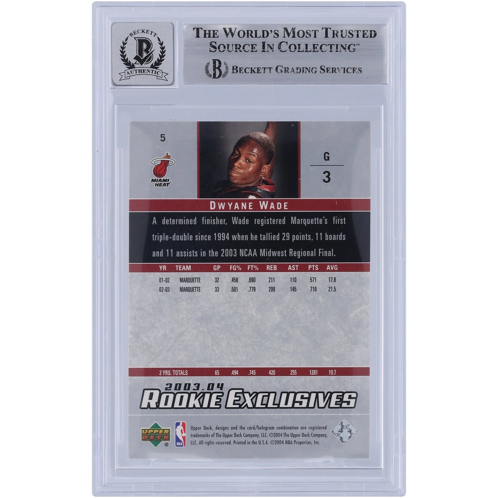 Dwyane Wade Signed 2003-04 Upper Deck Rookie Exclusives #5 | HOF 23 Inscription