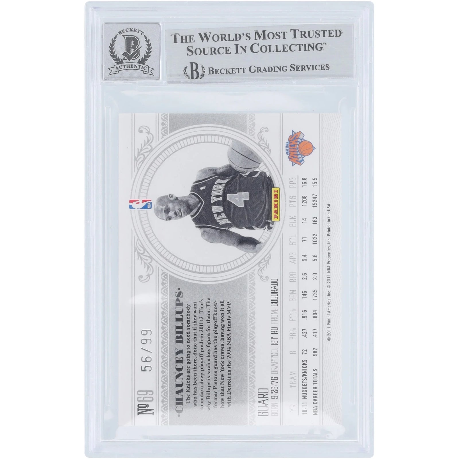 Chauncey Billups Signed 2010-11 Panini National Treasures Card #69 | Graded 9