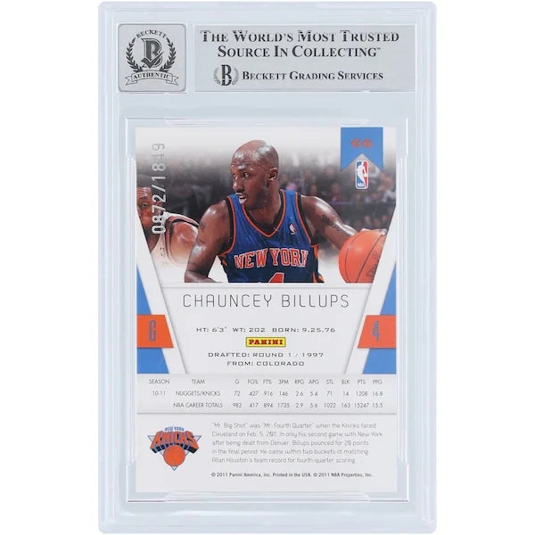 Chauncey Billups Signed 2010-11 Panini Totally Certified Card | Knicks #66