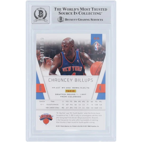 Chauncey Billups Signed 2010-11 Panini Totally Certified #66 Card | Knicks