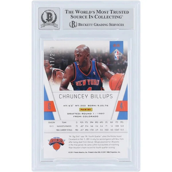 Chauncey Billups Signed 2010-11 Panini Totally Certified Card | Knicks #66 #/299