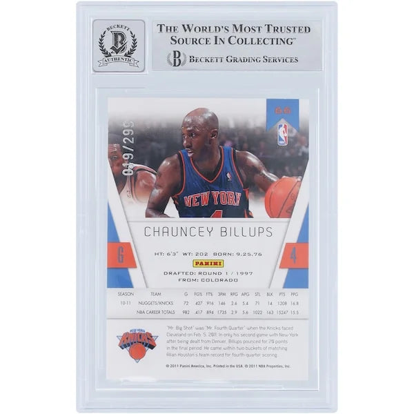 Chauncey Billups Signed 2010-11 Panini Totally Certified Card | Knicks #66 #/299