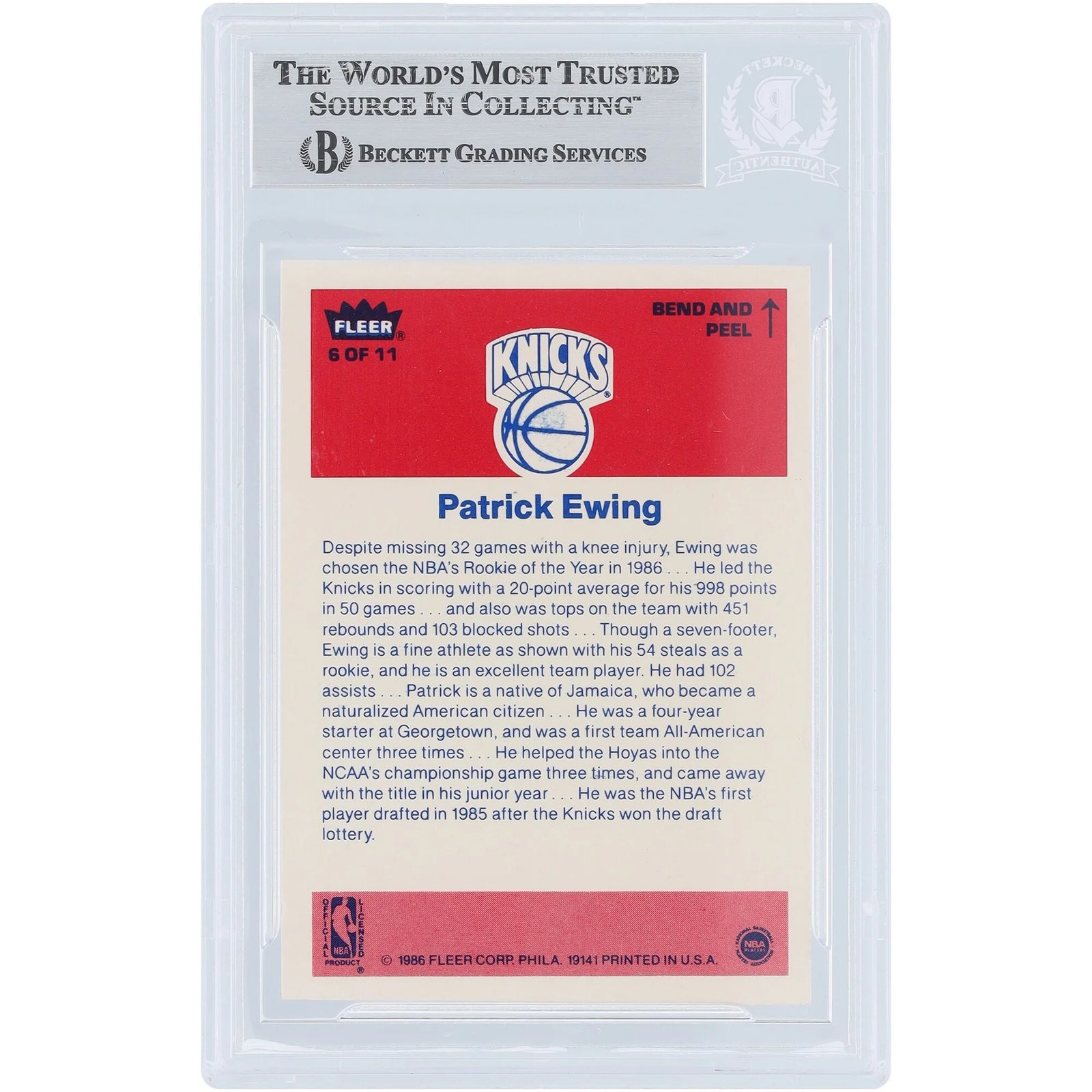 Patrick Ewing Signed 1986-87 Fleer Sticker #6 | Knicks Rookie