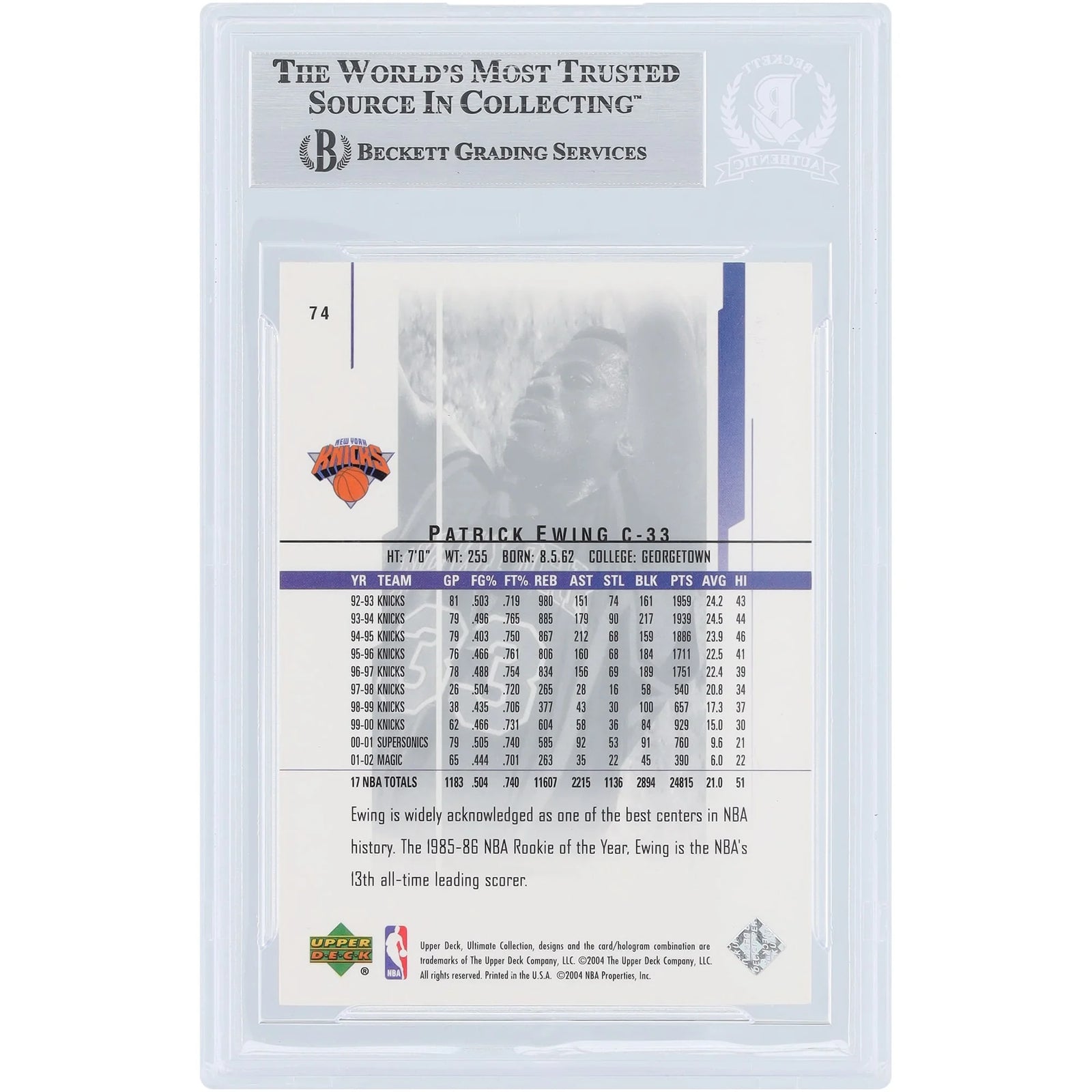 Patrick Ewing New York Knicks Autographed 2003-04 Upper Deck Ultimate Collection #74 #/750 Beckett Fanatics Witnessed Authenticated Card - F2
