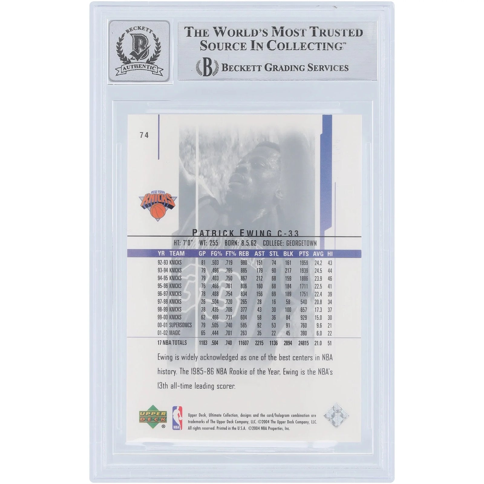 Patrick Ewing Signed 2003-04 Upper Deck Ultimate Collection #74 Card | Beckett 9