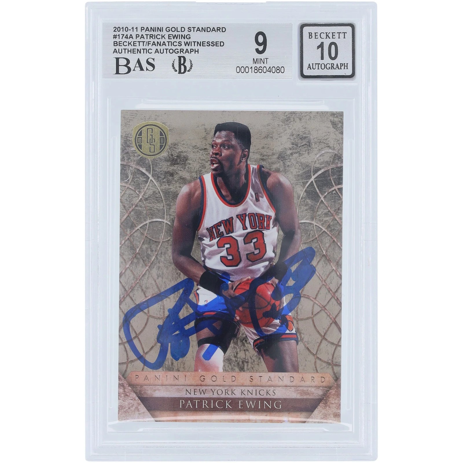 Patrick Ewing Signed 2010-11 Panini Gold Standard #174 Card | Graded 9/10