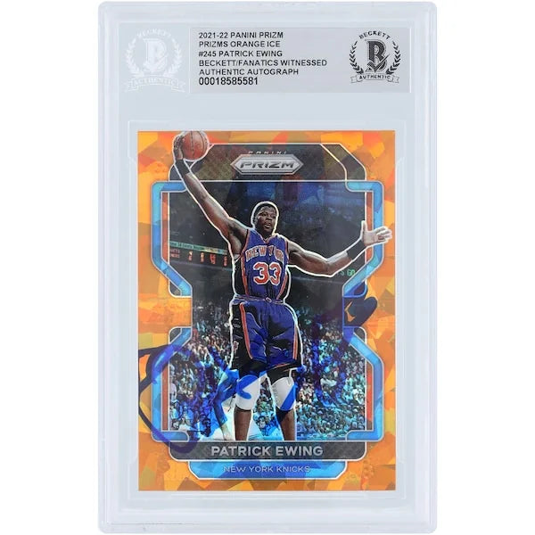 Patrick Ewing Signed 2021-22 Panini Prizm Orange Ice #245 | Beckett Witnessed