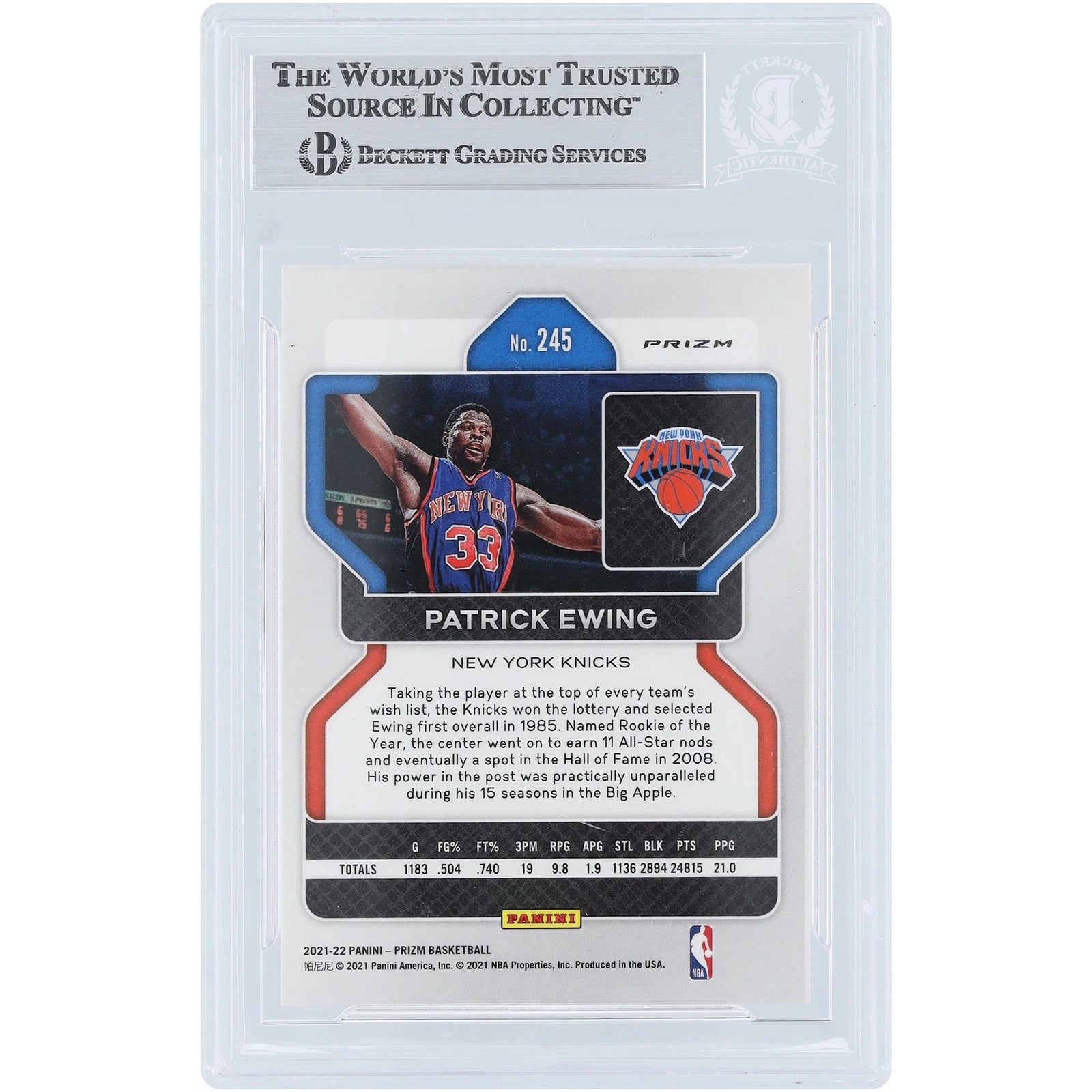 Patrick Ewing Signed 2021-22 Panini Prizm Orange Ice #245 | Beckett Witnessed