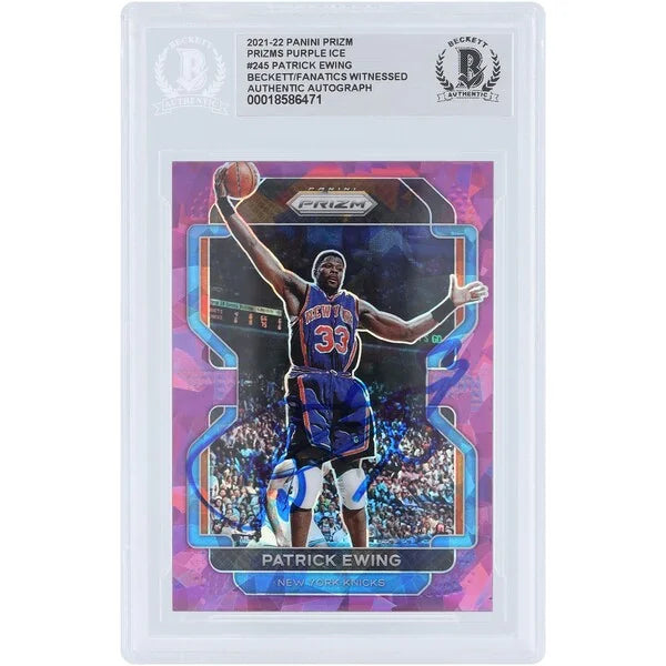 Patrick Ewing Signed 2021-22 Panini Prizm Purple Ice Card #245 | Knicks