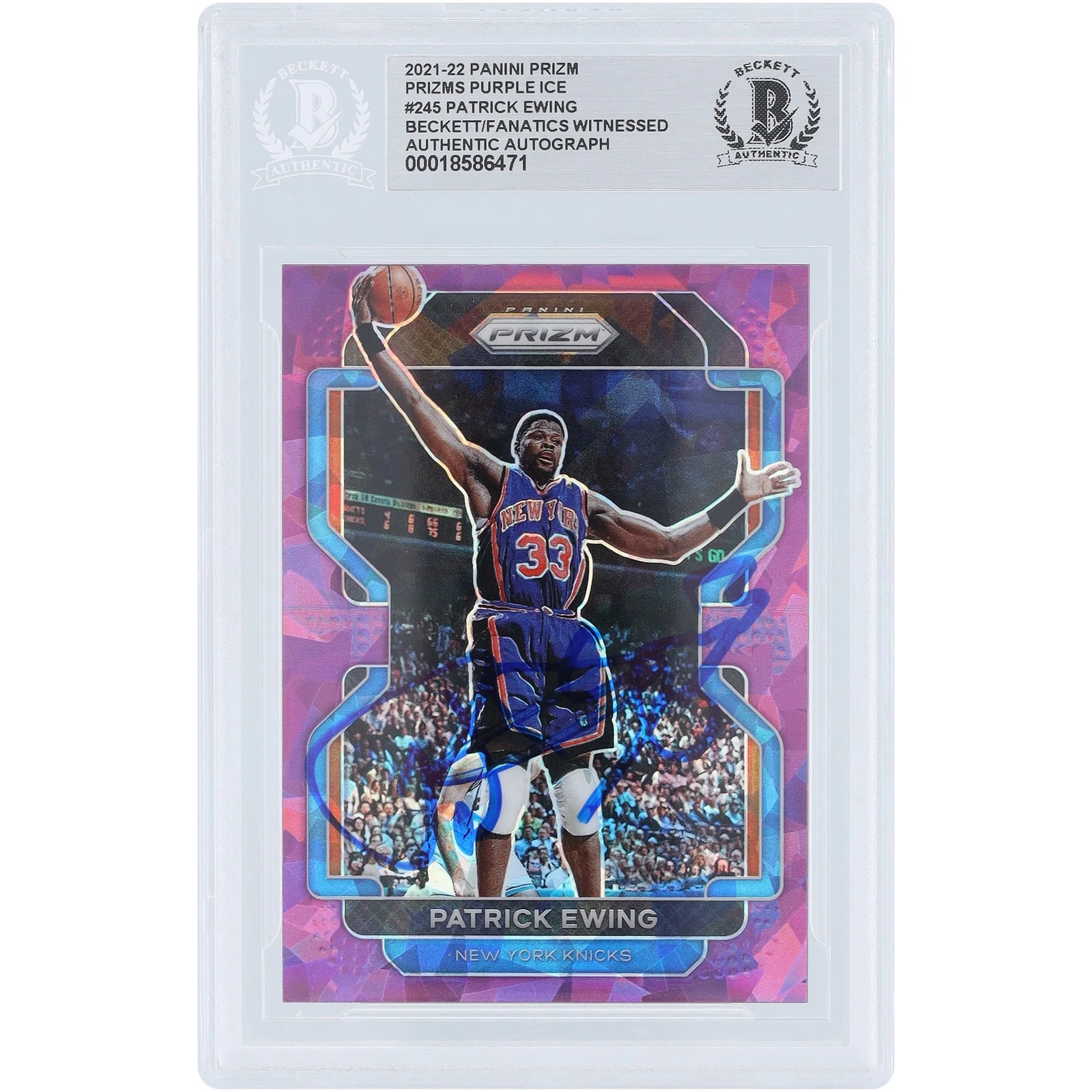 Patrick Ewing Signed 2021-22 Panini Prizm Purple Ice Card #245 | Knicks