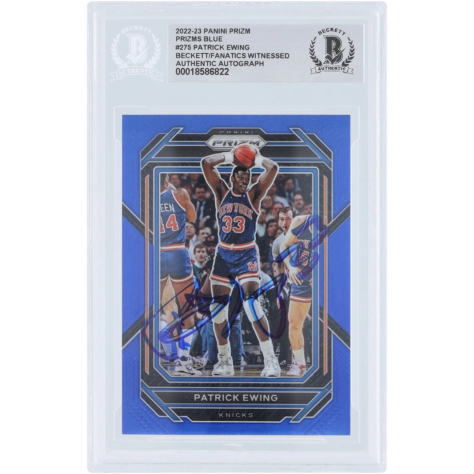 Patrick Ewing Signed 2022-23 Panini Prizm Blue Prizm #275 | #/199