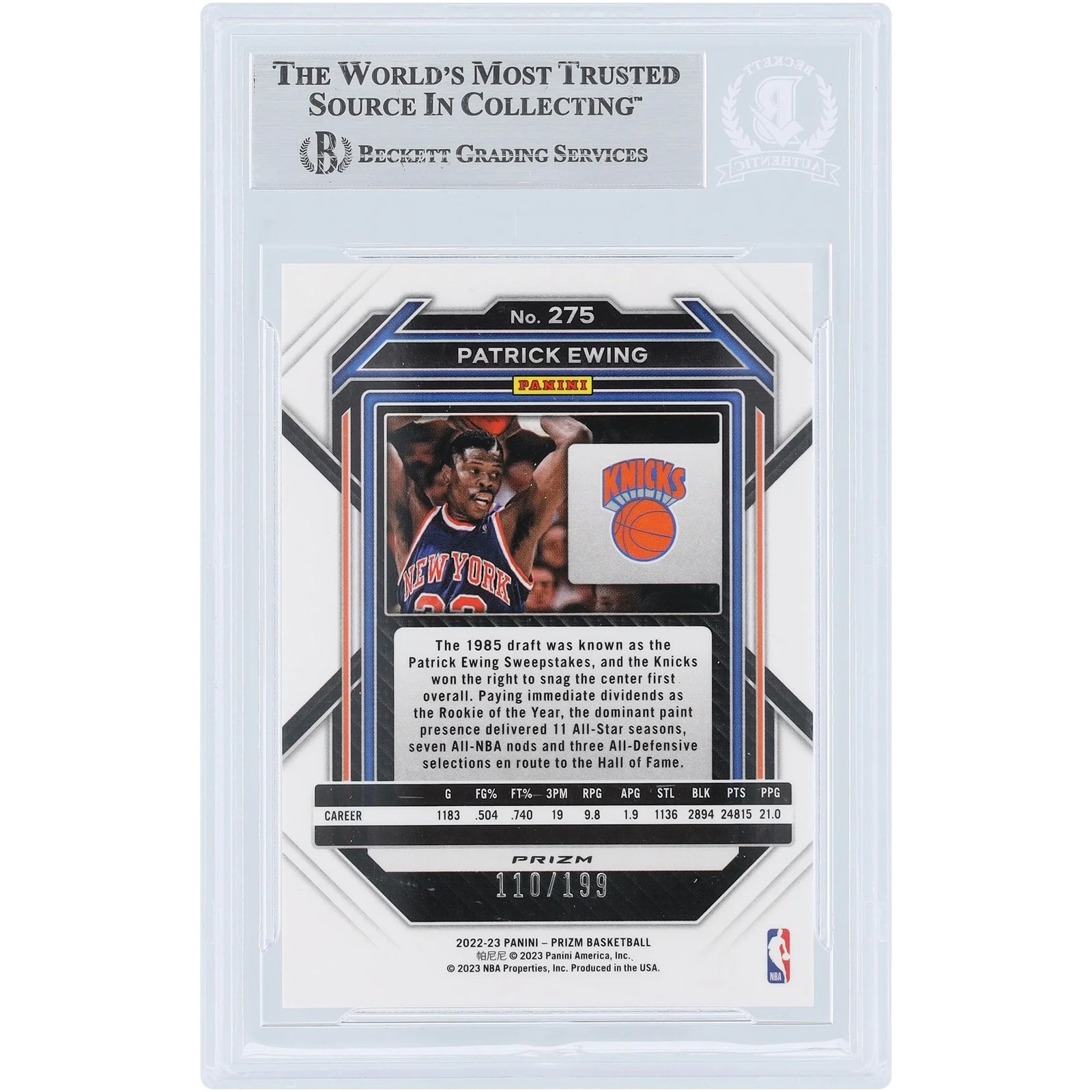 Patrick Ewing Signed 2022-23 Panini Prizm Blue Prizm #275 | #/199
