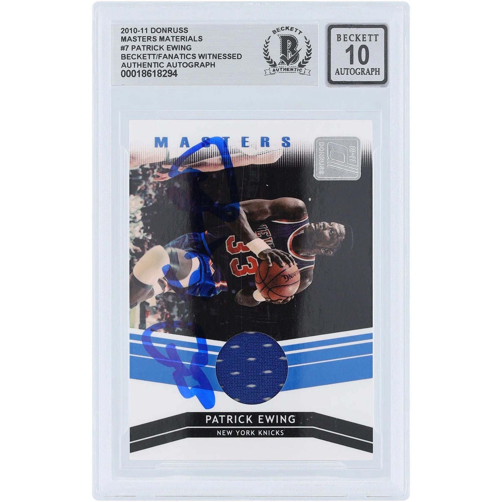Patrick Ewing Signed 2010-11 Panini Donruss Masters Materials Jersey Relic #7 Card | Grade