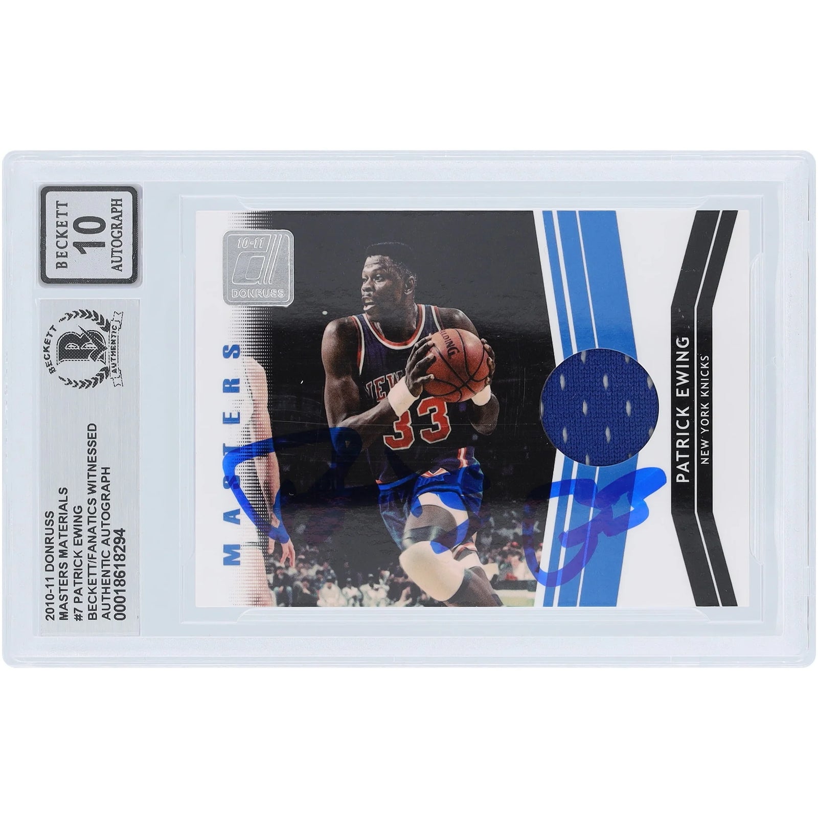 Patrick Ewing Signed 2010-11 Panini Donruss Masters Materials Jersey Relic #7 Card | Grade