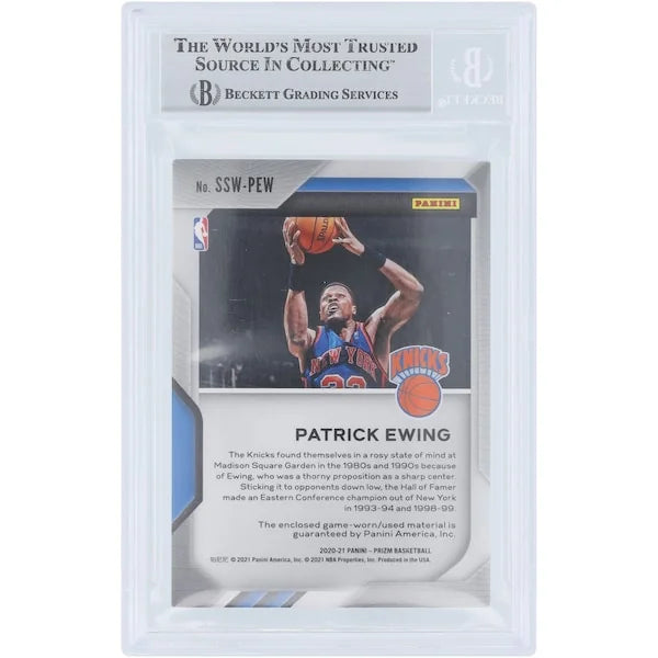 Patrick Ewing New York Knicks Autographed 2020-21 Panini Prizm Sensational Swatches Jersey Relic #SSW-PEW Beckett Fanatics Witnessed Authenticated Card - F2