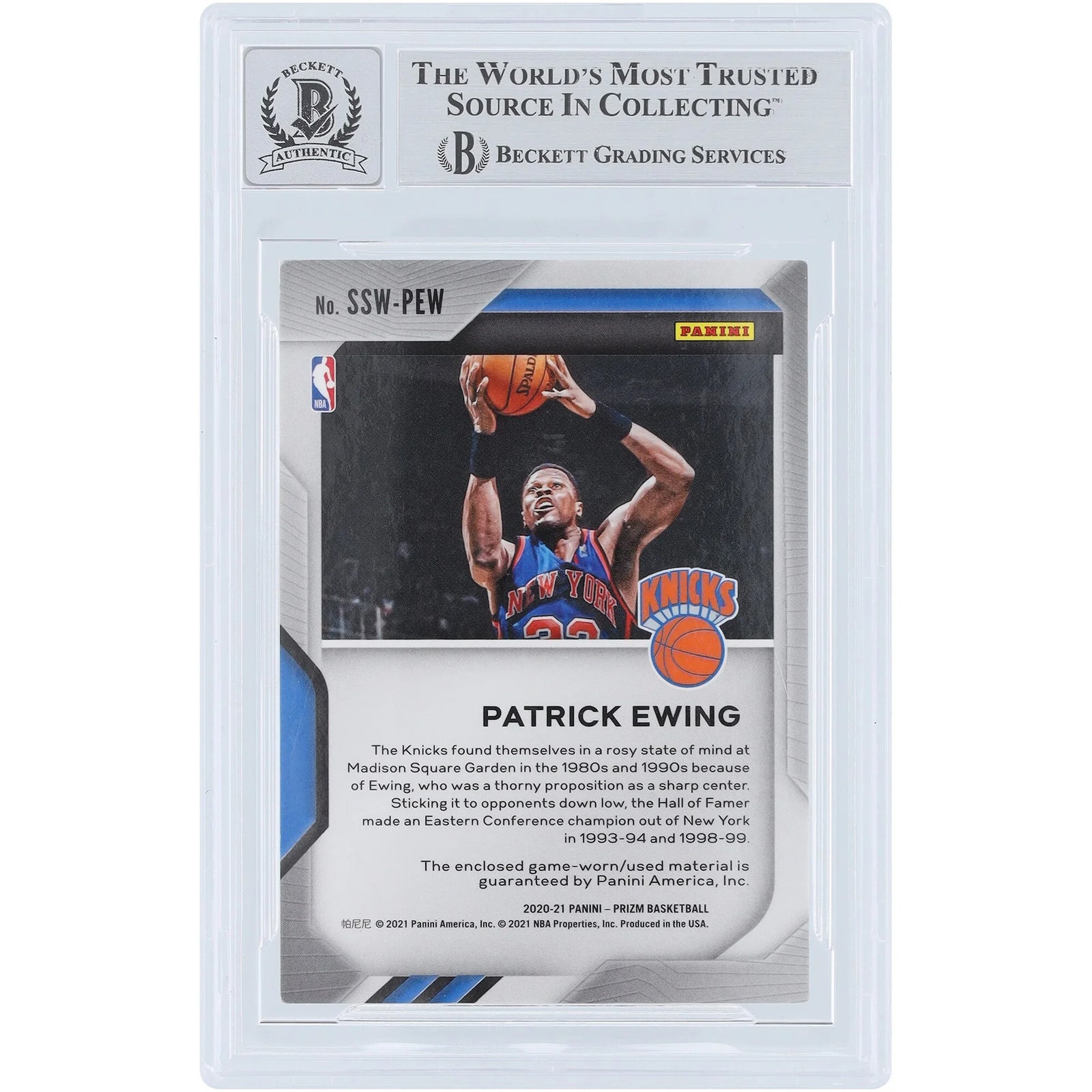 Patrick Ewing Signed 2020-21 Panini Prizm Sensational Swatches Jersey Relic | Graded 10