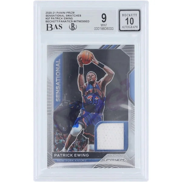 Patrick Ewing Signed 2020-21 Panini Prizm Sensational Swatches Jersey Relic Card | Beckett