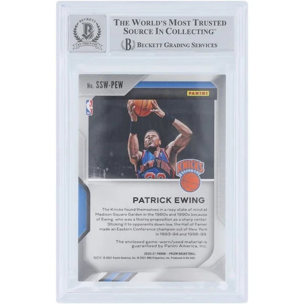 Patrick Ewing Signed 2020-21 Panini Prizm Sensational Swatches Jersey Relic Card | Beckett
