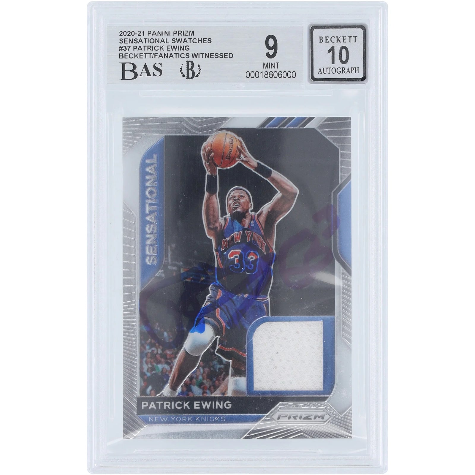 Patrick Ewing Signed 2020-21 Panini Prizm Sensational Swatches Jersey Relic Card | Beckett