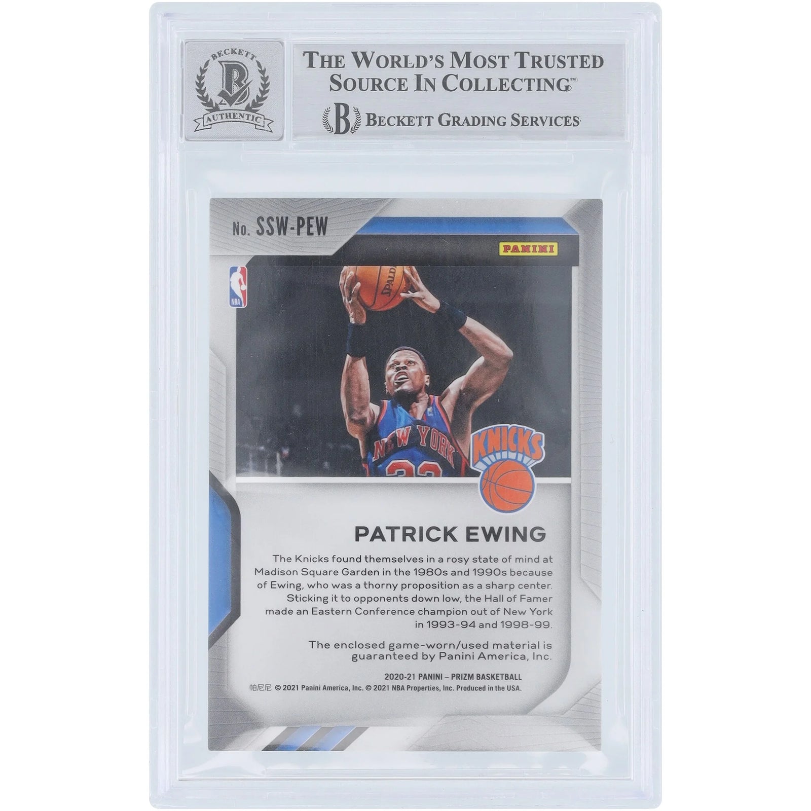 Patrick Ewing Signed 2020-21 Panini Prizm Sensational Swatches Jersey Relic Card | Beckett