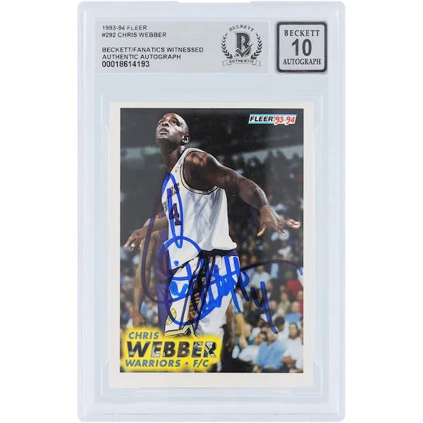 Chris Webber Signed 1993-94 Fleer #292 Rookie Card | Warriors