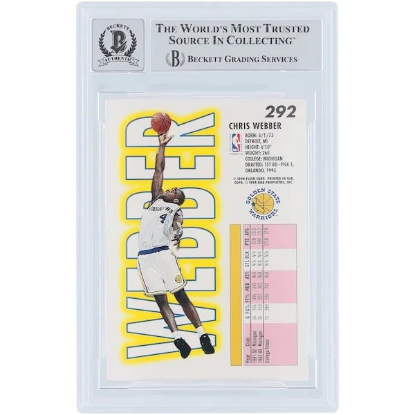 Chris Webber Signed 1993-94 Fleer #292 Rookie Card | Warriors