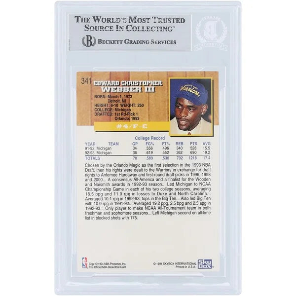 Chris Webber Signed 1993-94 Skybox NBA Hoops Gold #341 Rookie Card | Beckett Authenticated