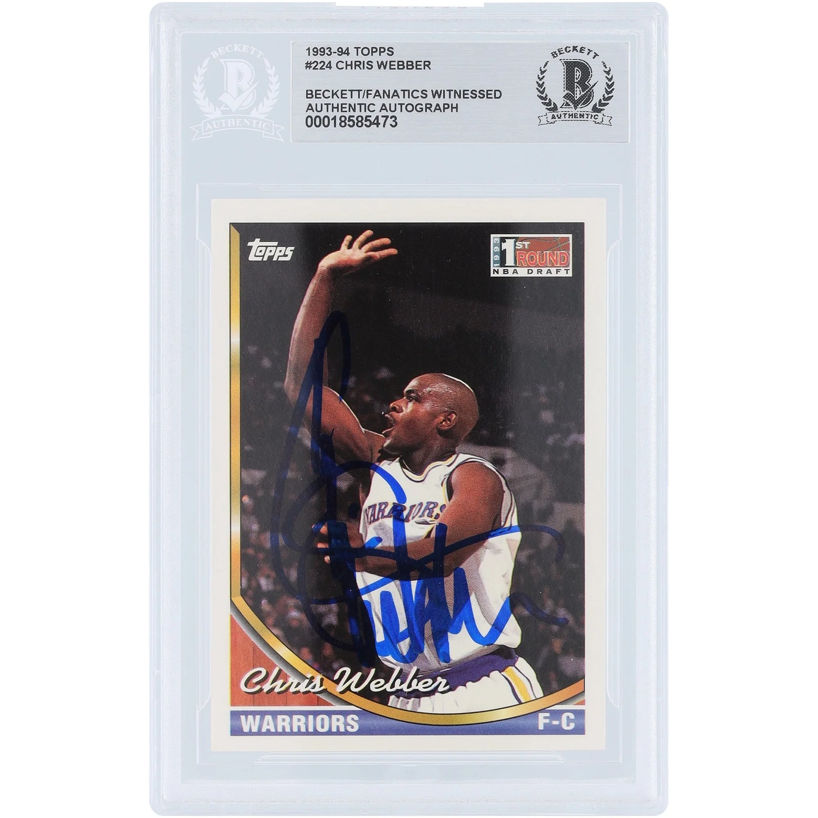 Chris Webber Signed 1993-94 Topps #224 Rookie Card | Warriors