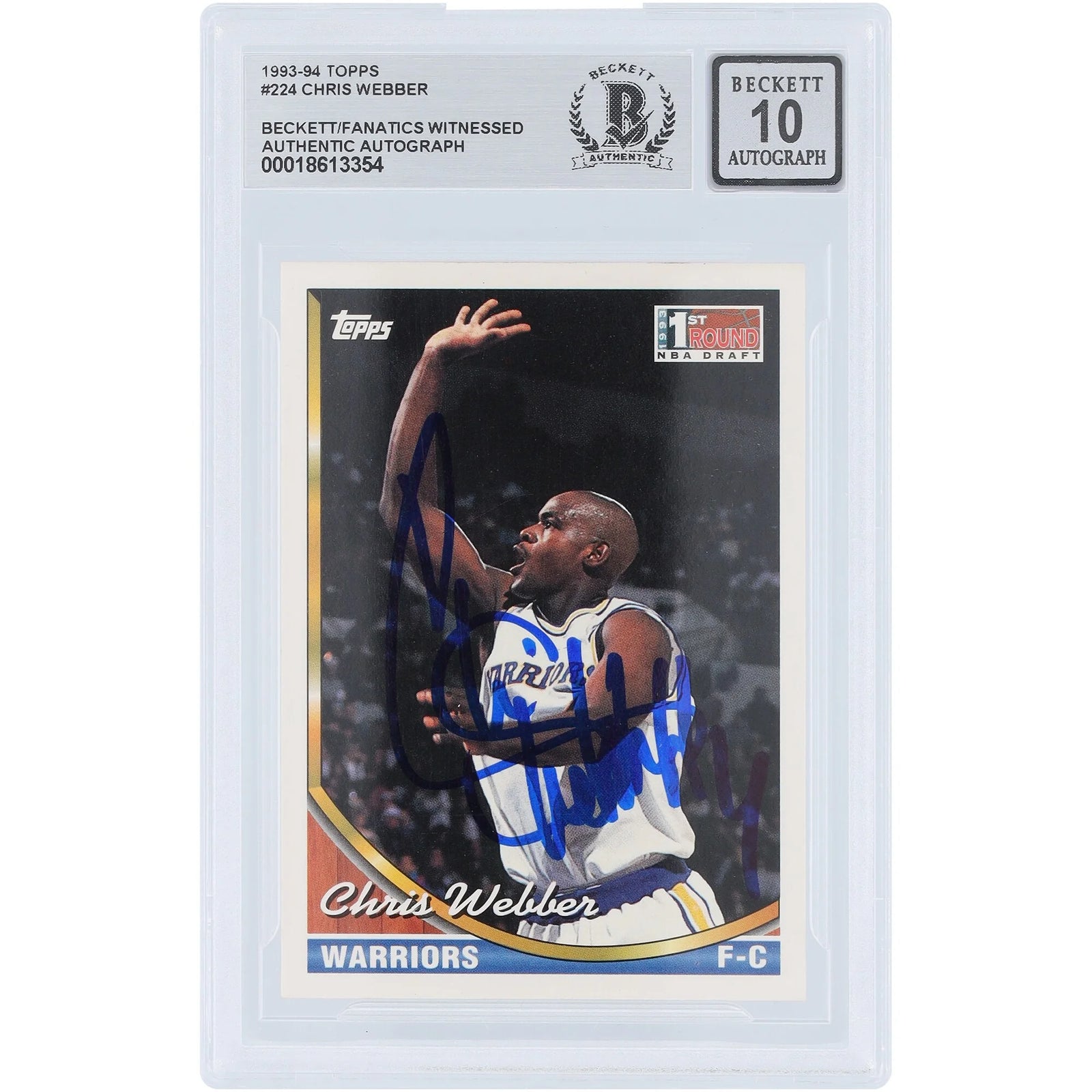 Chris Webber Signed 1993-94 Topps #224 Rookie Card | Beckett 10