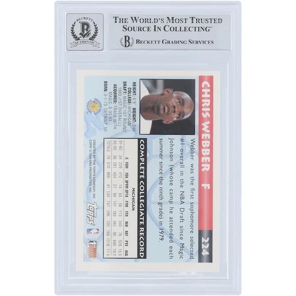 Chris Webber Signed 1993-94 Topps #224 Rookie Card | Beckett 9
