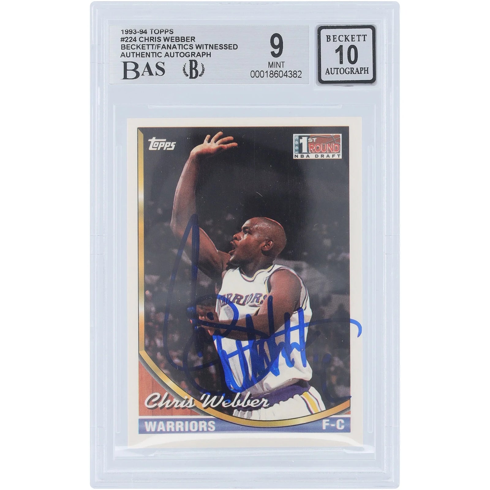 Chris Webber Signed 1993-94 Topps #224 Rookie Card | Beckett 9