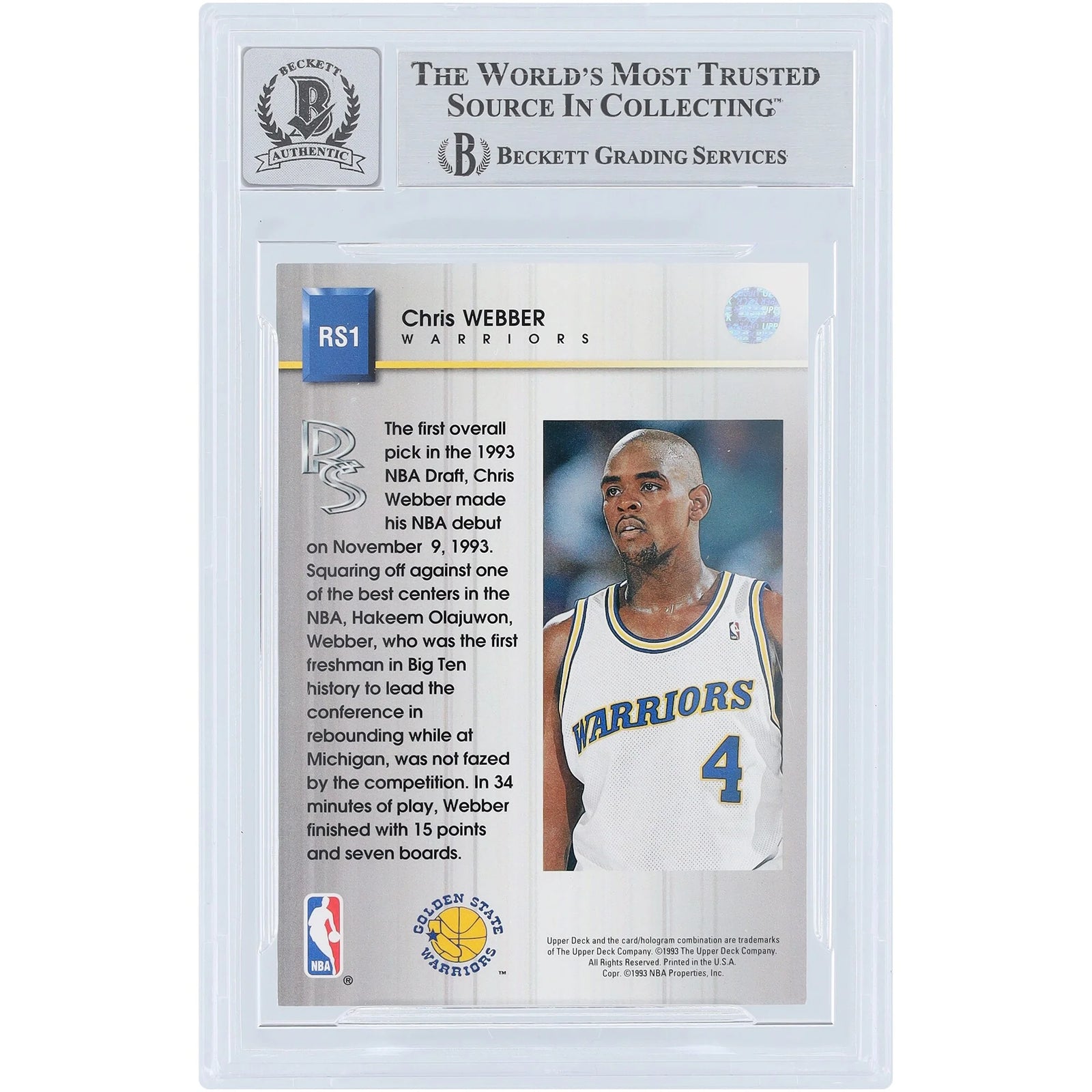 Chris Webber Signed 1993-94 Upper Deck Rookie Standouts #RS1 | Graded 10