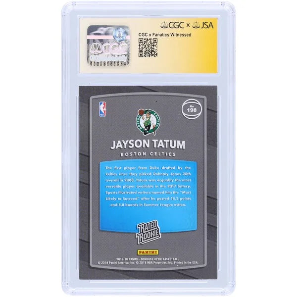 Jayson Tatum Signed 2017-18 Panini Donruss Optic Rated Rookie #198 | CGC 9