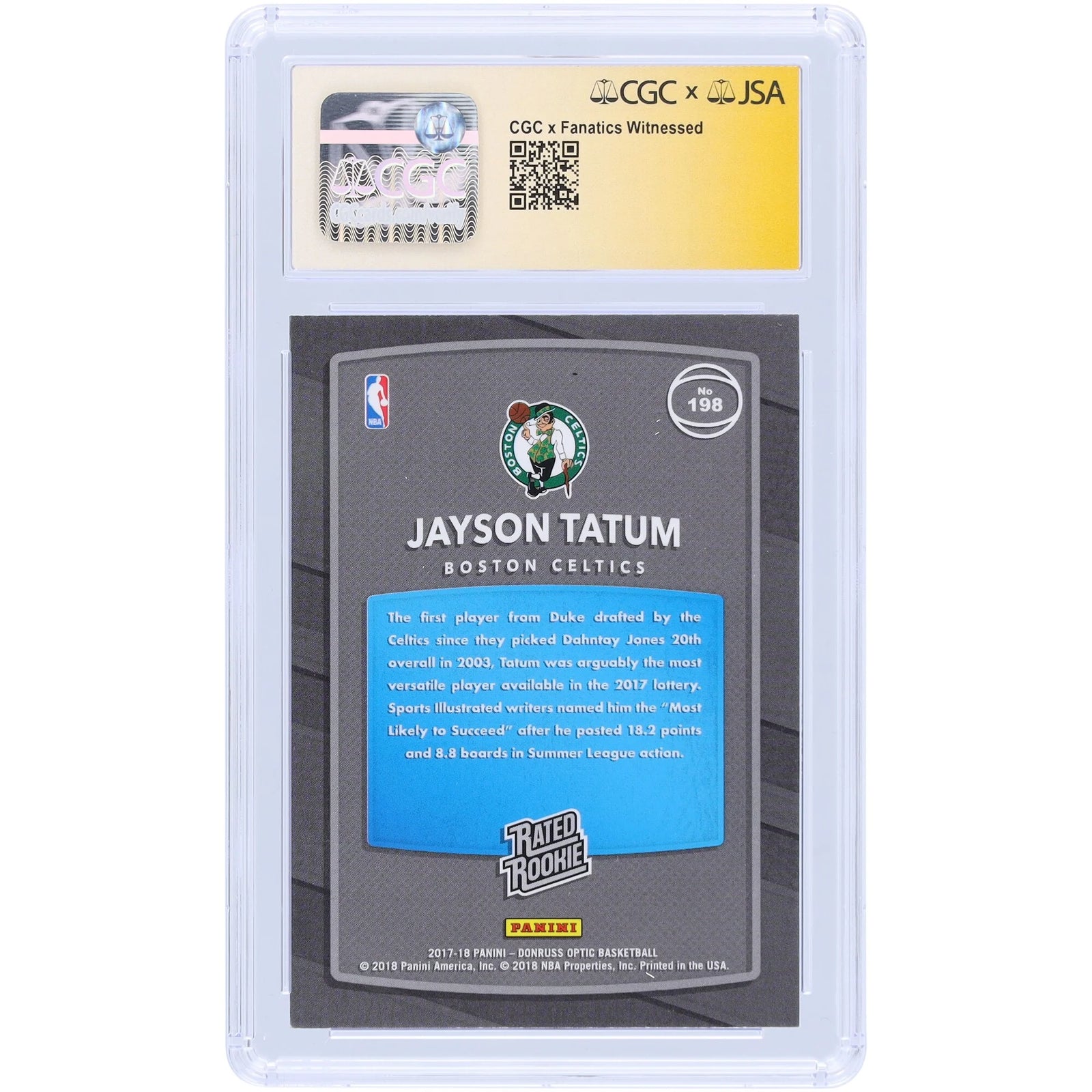 Jayson Tatum Signed 2017-18 Panini Donruss Optic Rated Rookie #198 | CGC 9