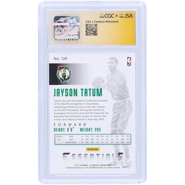 Jayson Tatum Signed 2017-18 Panini Essentials Rookie Card #129 | CGC 9