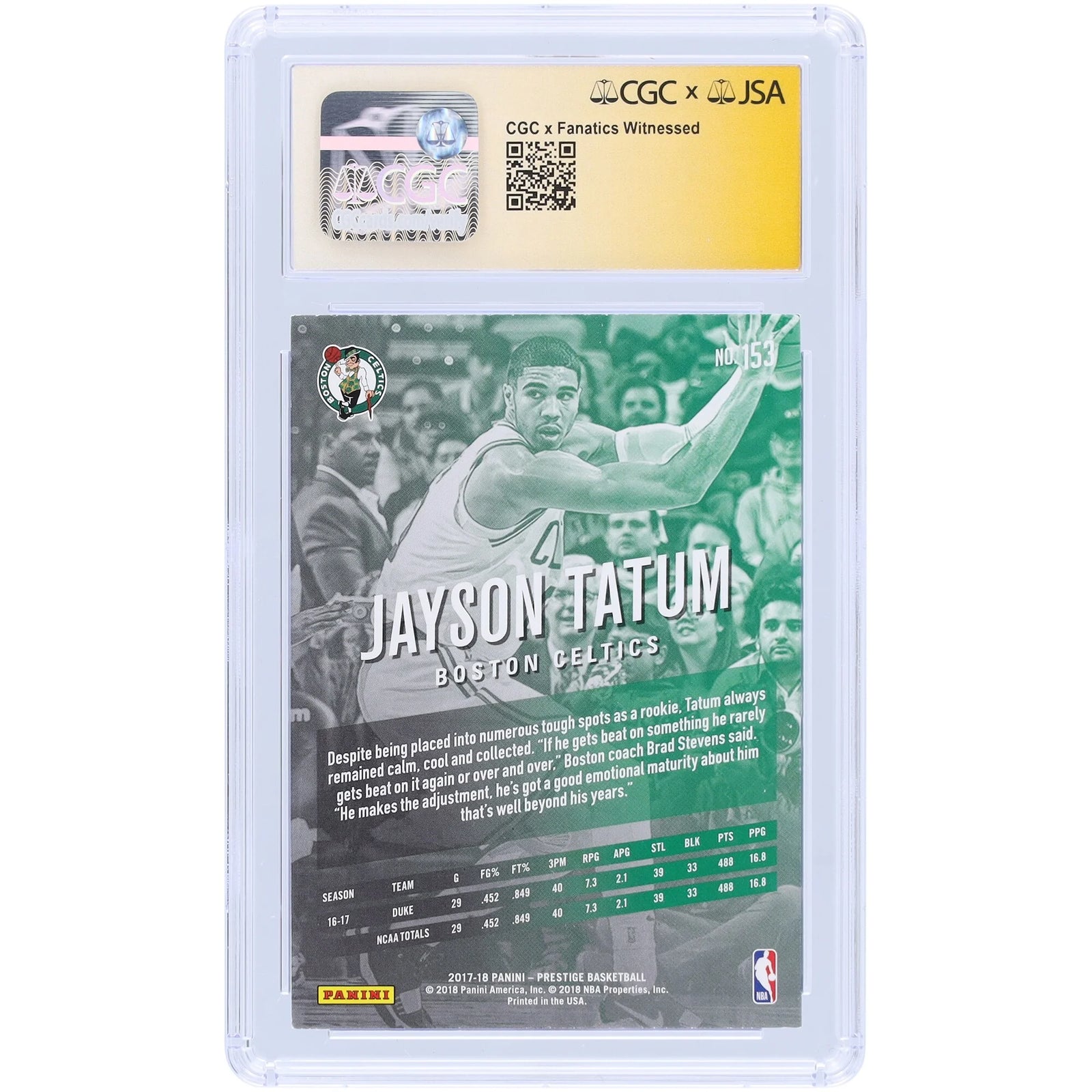 Jayson Tatum Signed 2017-18 Panini Prestige #153 Rookie Card | CGC 9