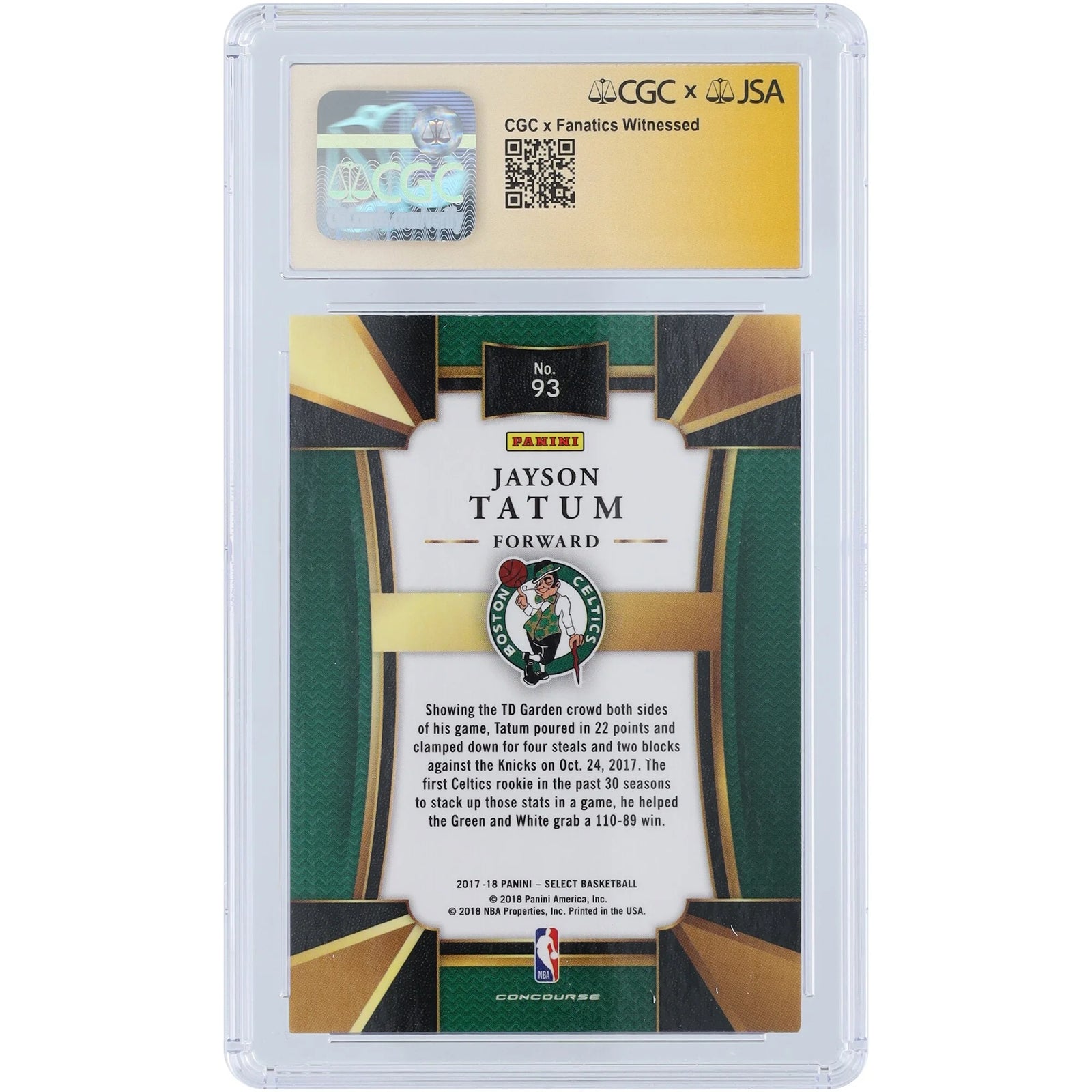 Jayson Tatum Signed 2017-18 Panini Select #93 Rookie Card | CGC 9