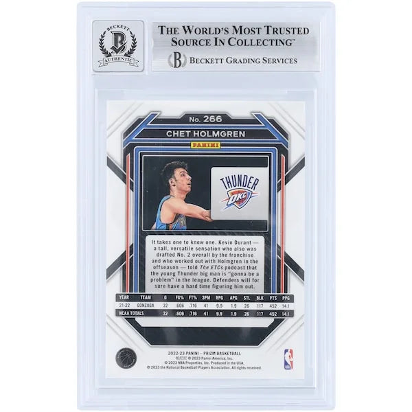 Chet Holmgren Signed 2022-23 Panini Prizm #266 Rookie Card | Beckett 10