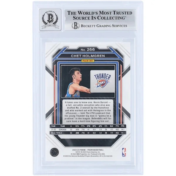 Chet Holmgren Signed 2022-23 Panini Prizm #266 Rookie Card | Beckett 9