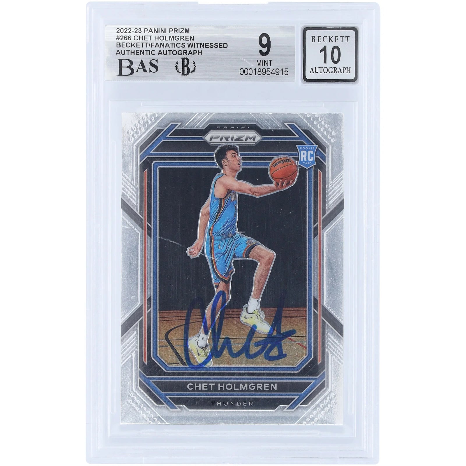 Chet Holmgren Signed 2022-23 Panini Prizm #266 Rookie Card | Beckett 9