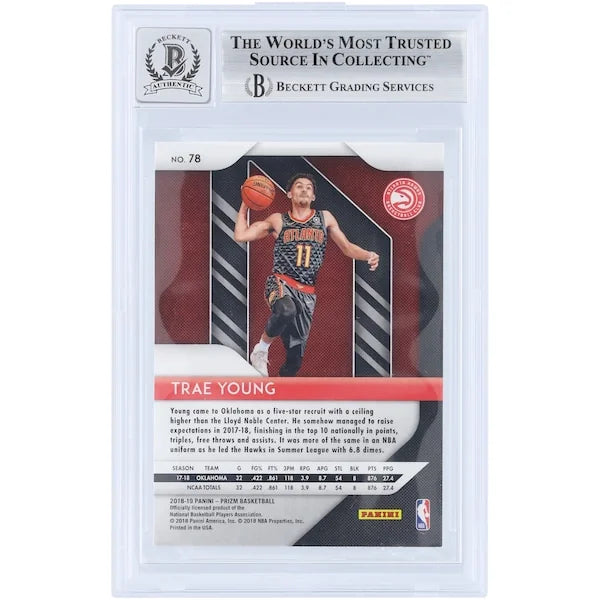 Trae Young Signed 2018-19 Panini Prizm #78 Rookie Card | Beckett 10