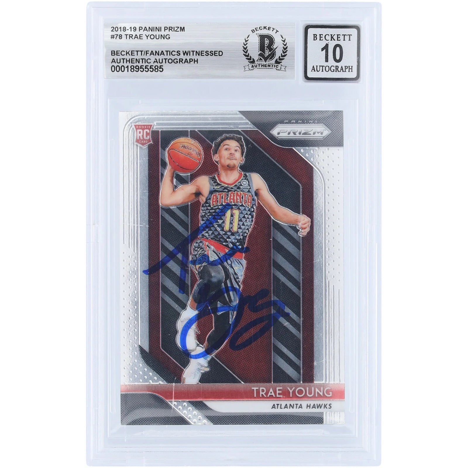Trae Young Signed 2018-19 Panini Prizm #78 Rookie Card | Beckett 10