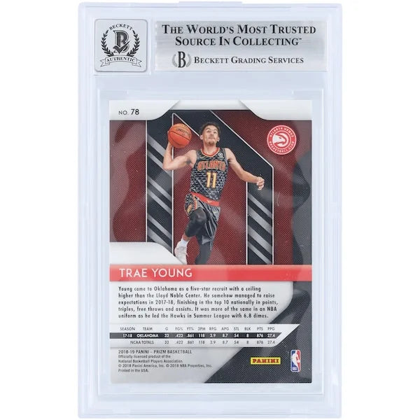 Trae Young Signed 2018-19 Panini Prizm #78 Rookie Card | Beckett 9