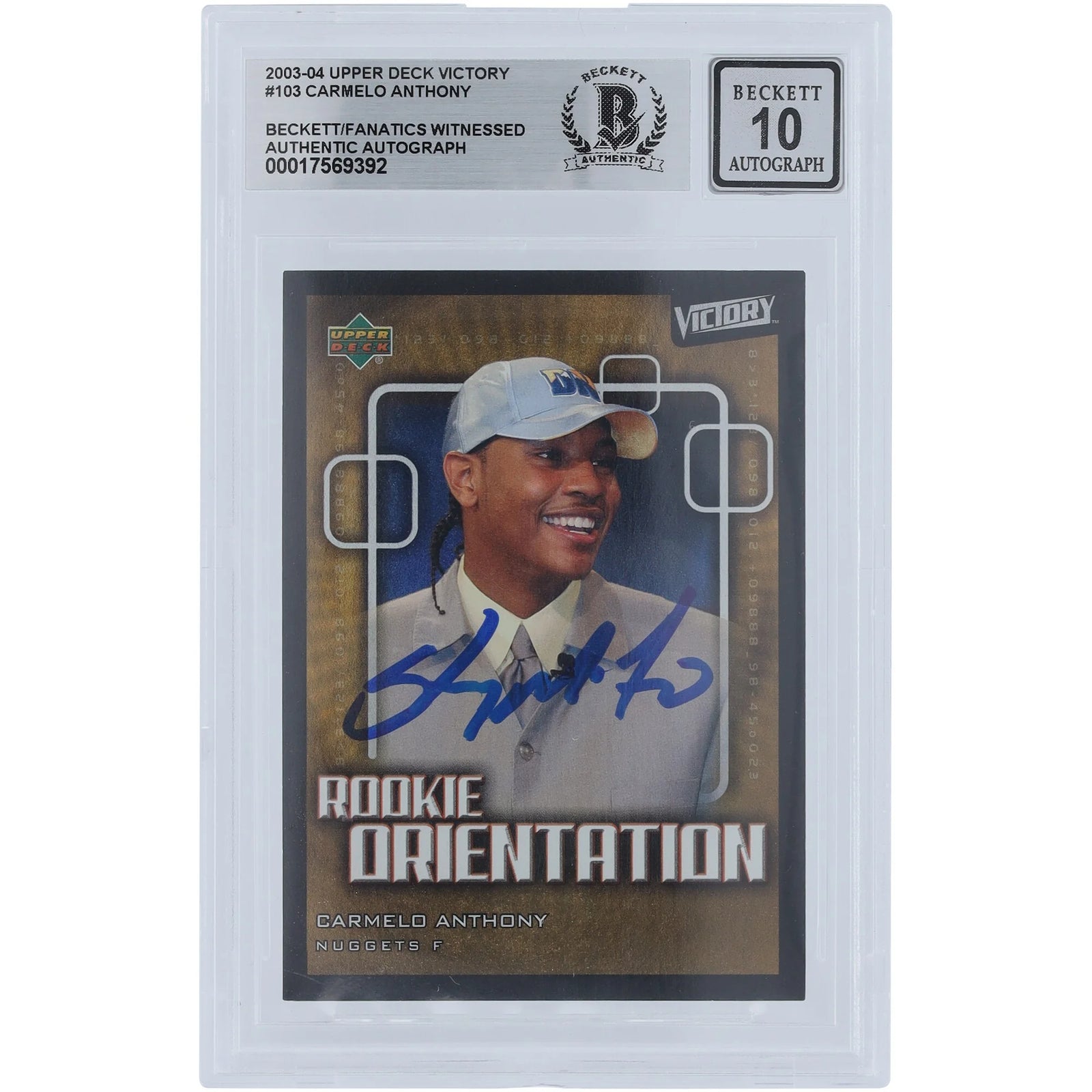Carmelo Anthony Signed 2003-04 Upper Deck Victory #103 Rookie Card | Graded 10