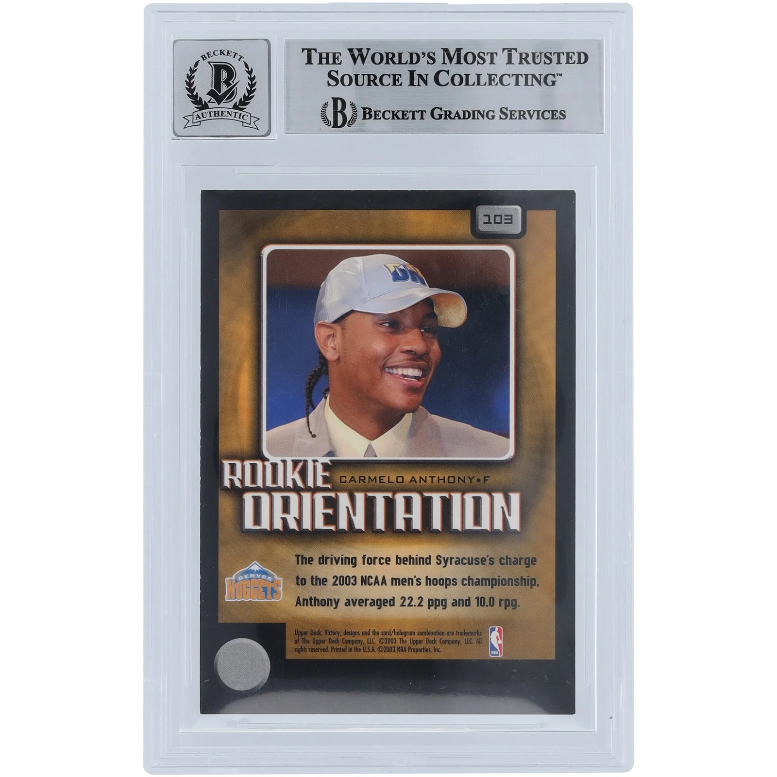 Carmelo Anthony Signed 2003-04 Upper Deck Victory #103 Rookie Card | Graded 10