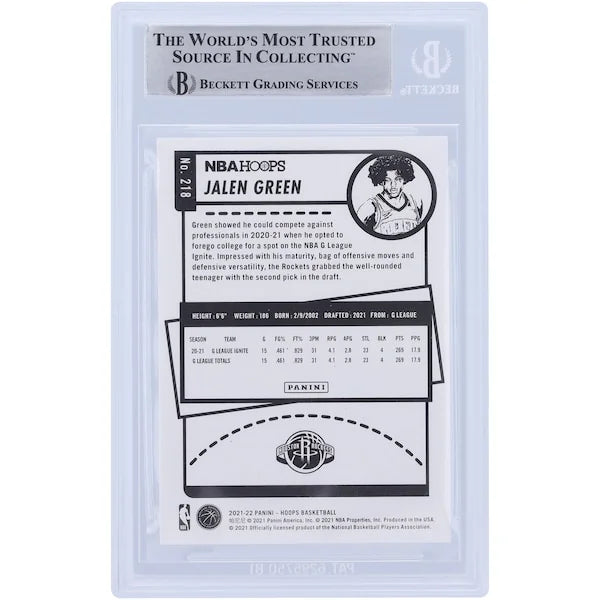 Jalen Green Signed 2021-22 Panini NBA Hoops #218 Rookie Card | 2021 #2 Pick Inscription