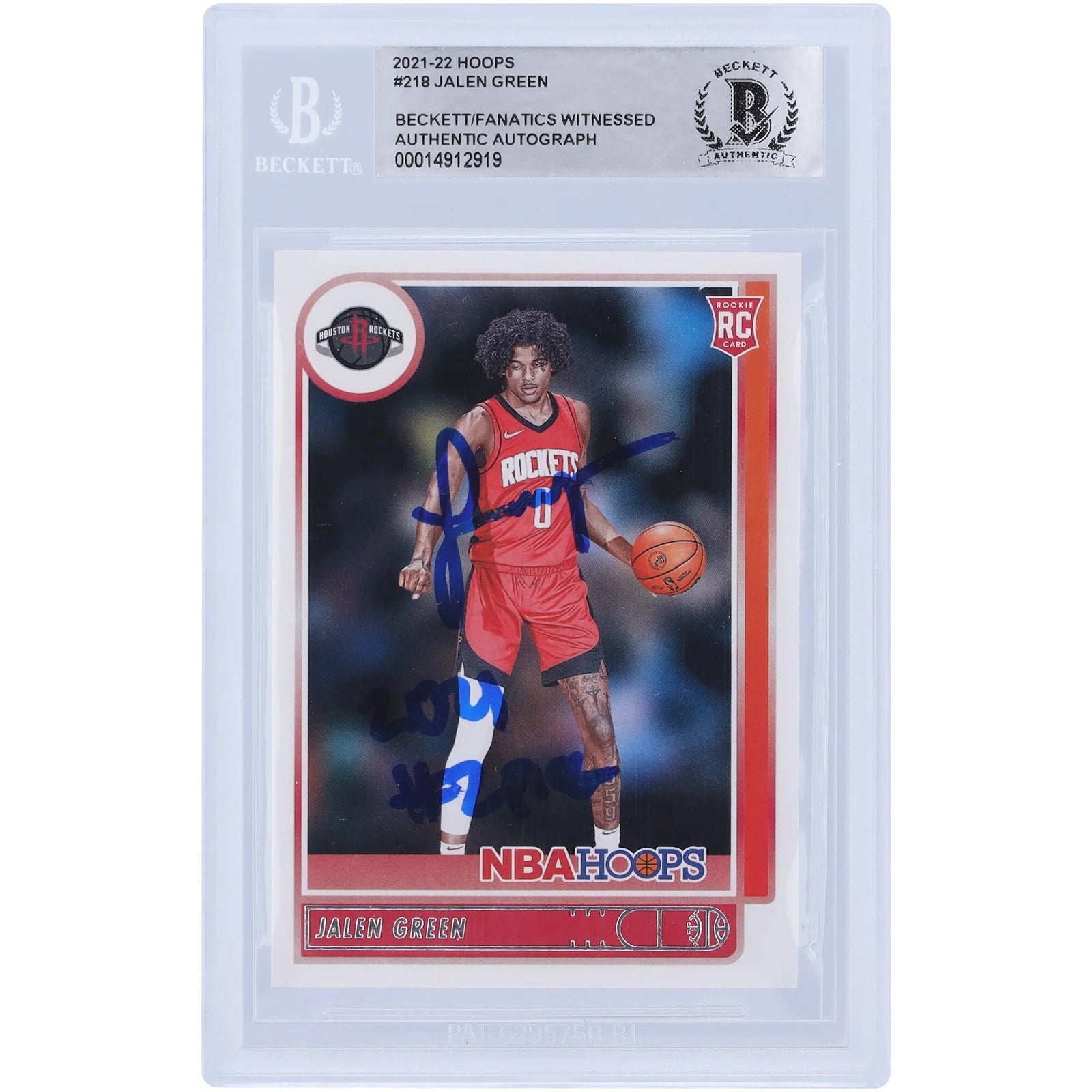Jalen Green Signed 2021-22 Panini NBA Hoops #218 Rookie Card | 2021 #2 Pick Inscription