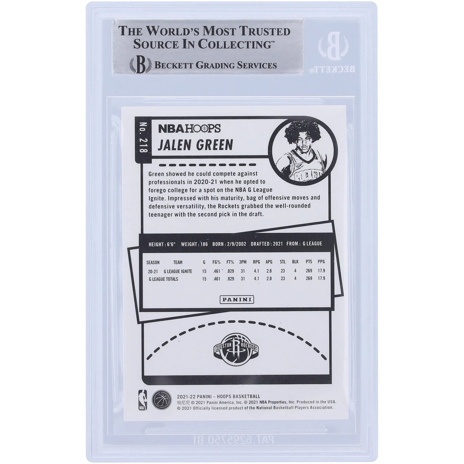 Jalen Green Signed 2021-22 Panini NBA Hoops #218 Rookie Card | 2021 #2 Pick Inscription