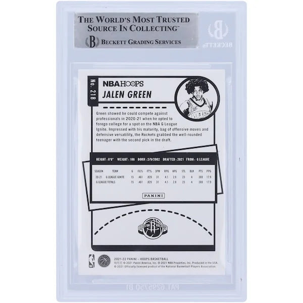 Jalen Green Signed 2021-22 Panini NBA Hoops #218 Rookie Card | Authenticated