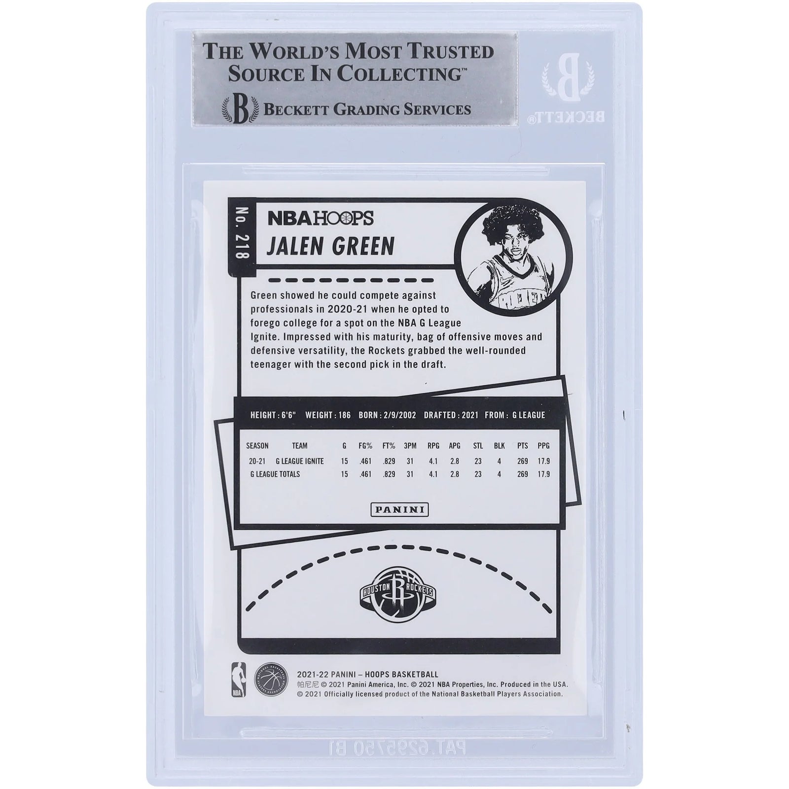 Jalen Green Signed 2021-22 Panini NBA Hoops #218 Rookie Card | Authenticated